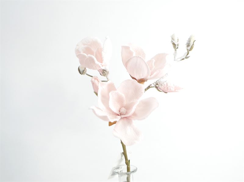 kunstig Magnolia gren m/sne, lyserød, 50 cm (1380-09)