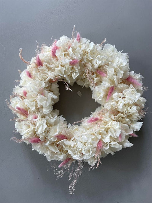 Hortensiakrans - Hvid m. rosa ø35 cm.
