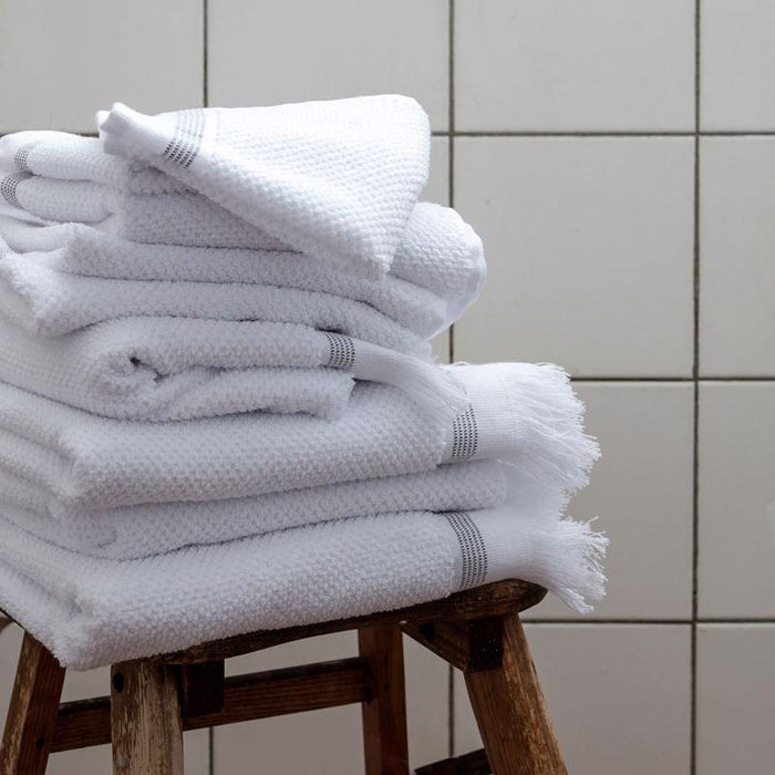 Meraki - Håndklæde, 30x30 hvid med grå striber, sæt af 3 stk.