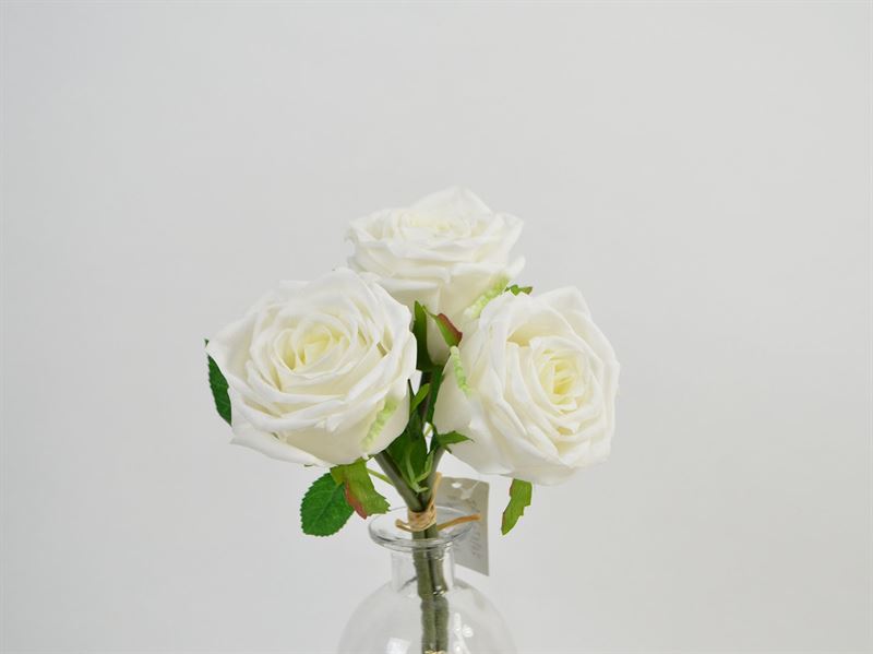 Kunstige roser, 3 stk med natural touch, 29 cm, hvid (493601)