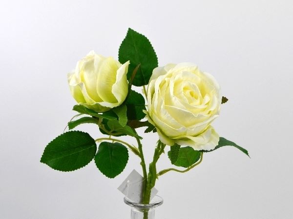 Kunstig rose m/ 2 blomster, hvid/creme 38cm  (984115)