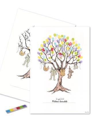 Mouse & Pen - Fingerprint barnedåbs træ, multicolor