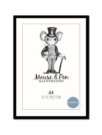 Mouse & Pen - ramme A4, sort