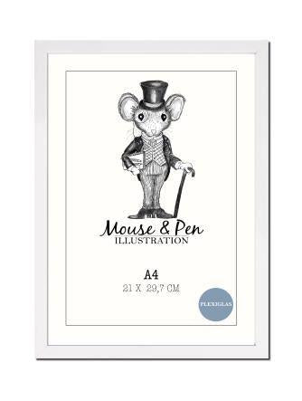 Mouse & Pen - ramme A4, hvid