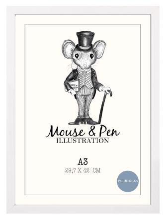Mouse & Pen - ramme A3, hvid