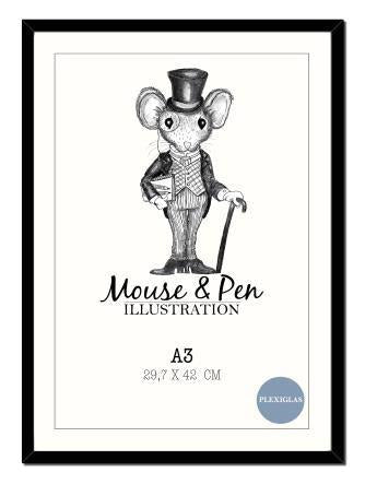 Mouse & Pen - ramme A3, sort