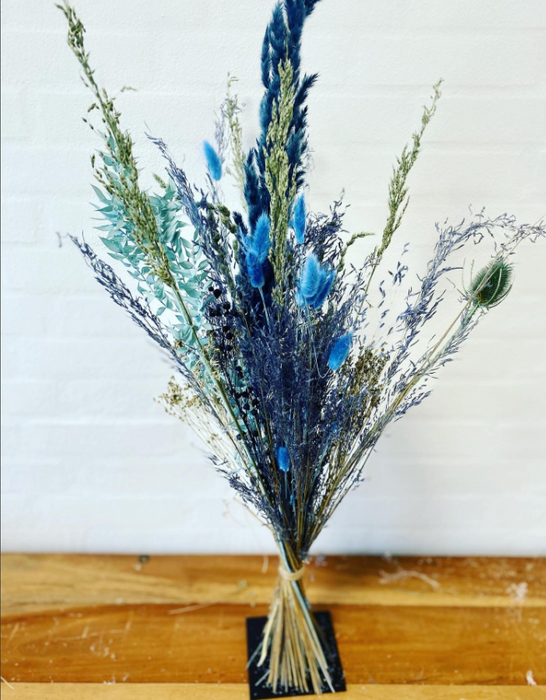 Evighedsbuket m. tørrede blomster, blå, lille